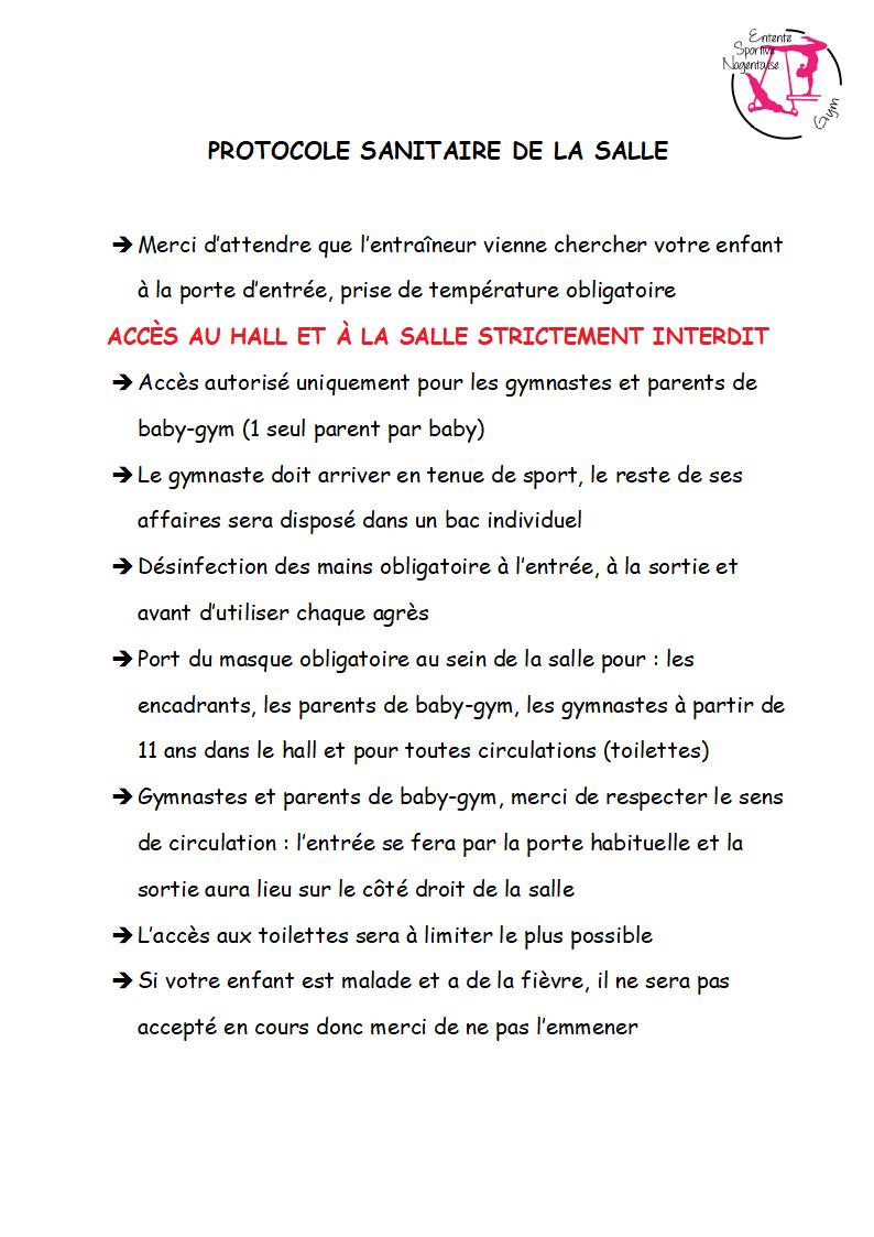 Reprise des activit s protocole sanitaire esn gym